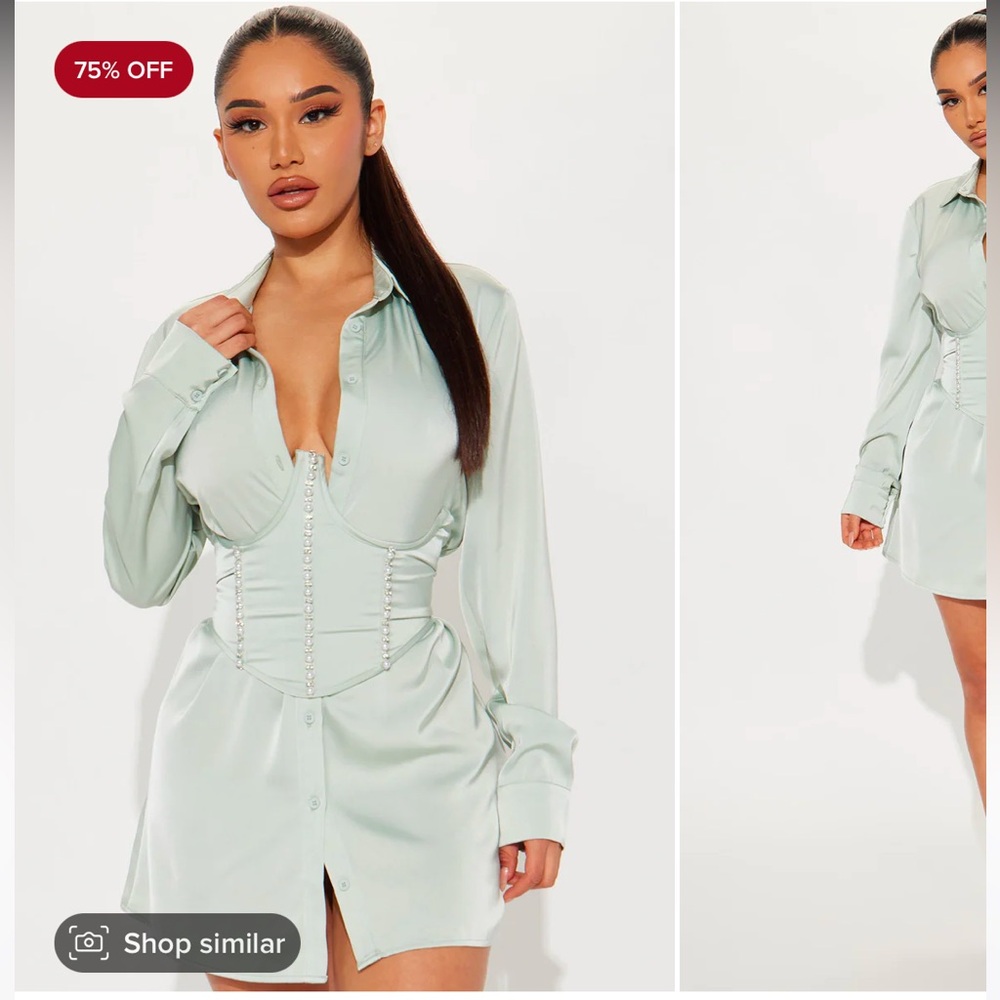 Fashion Nova Corset Pearl Satin Dress, with Tags
